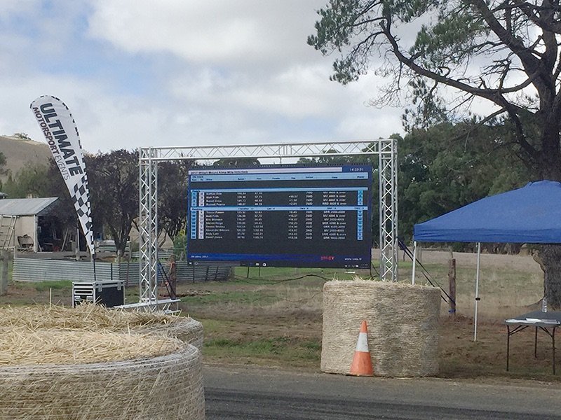 One of our LED screens being used for displaying the scoreboard at a motorsport racing event