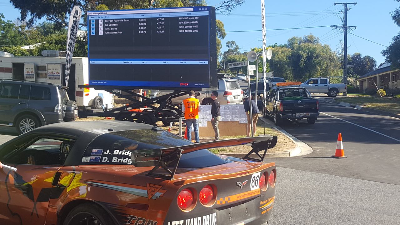 Big Vision Screens supplied LED Screens with an IP65 water rating for the Willunga Hill Climb annual race held in Old Willunga Hill